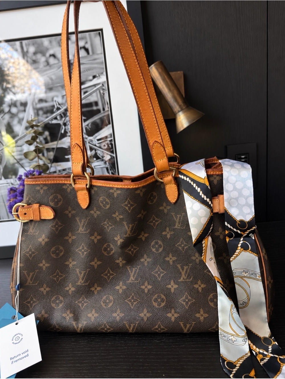 Louis Vuitton Monogram Canvas Shoulder Bag with Tan Leather Trims